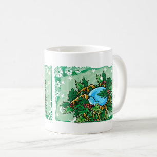 Caneca De Café Caranguejo floral do cancer no azevinho