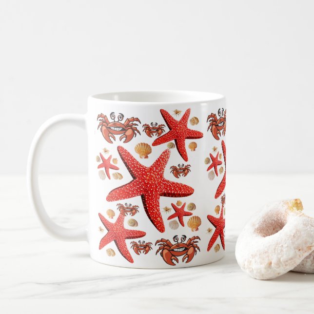 Caneca De Café Caranguejo, Starfish White Mug (Com Donut)
