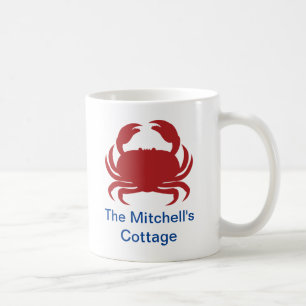 Caneca De Café Caranguejo Vermelho com Nome Náutico Costa Praia
