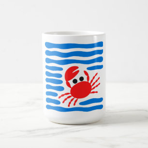 Caneca De Café Caranguejo Vermelho Fofo & Ondas Azuis Costeiras