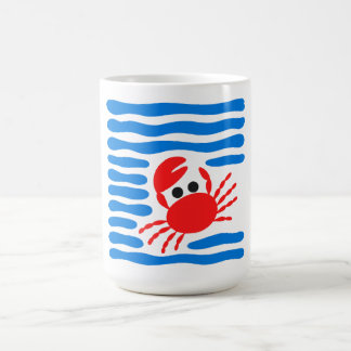 Caneca De Café Caranguejo Vermelho Fofo & Ondas Azuis Costeiras
