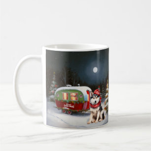 Caneca De Café Caravana de Natal de Inverno de Husky Siberiano