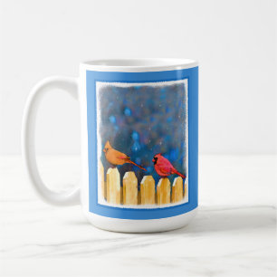 Caneca De Café Cardeais na pintura de cerca - Arte original
