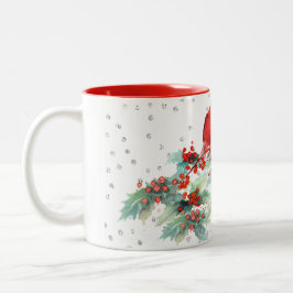 Caneca De Café Cardeal da aguarela nos acentos de prata dos ramos