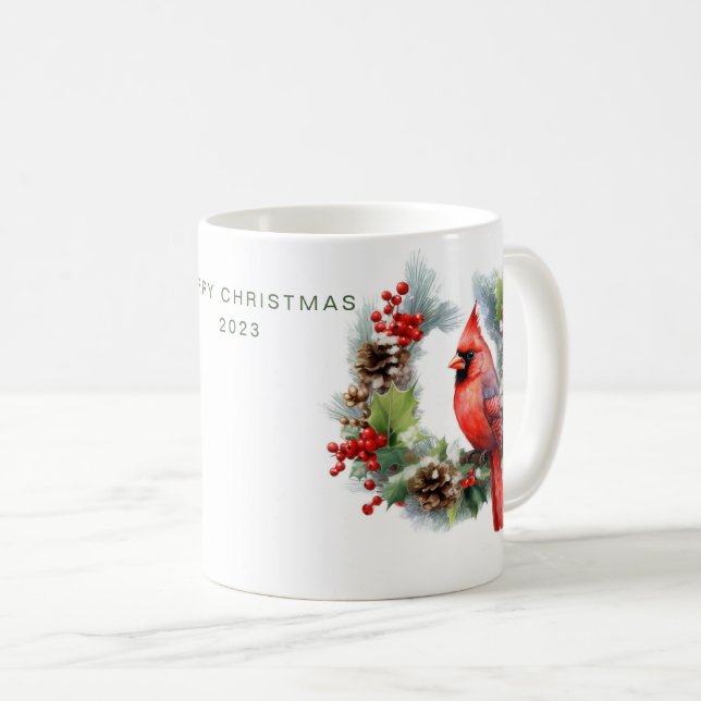 Caneca De Café Cardeal de Feliz Natal Personalizado (Frente Esquerda)