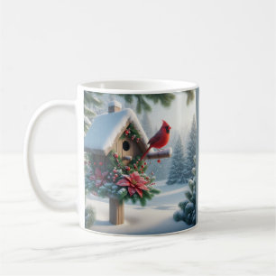 Caneca De Café Cardeal de inverno em um abrigo festivo
