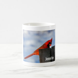 Caneca De Café Cardeal vermelho no coto de madeira personalizado