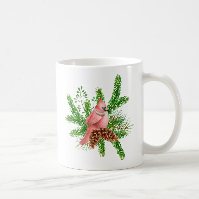 Caneca De Café Cardeal Vermelho no inverno Evergreens (Direita)