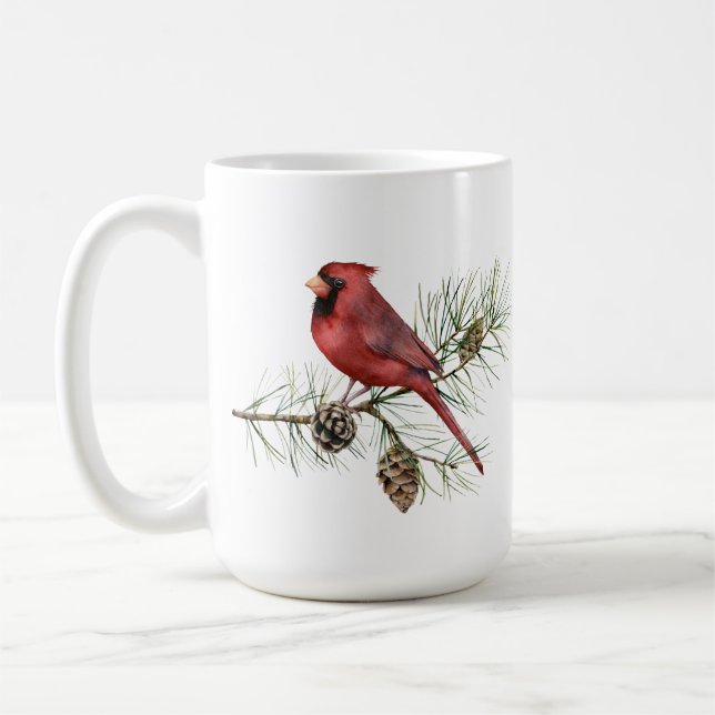 Caneca De Café Cardeal Vermelho, Pine Cones, Branch Christmas (Esquerda)
