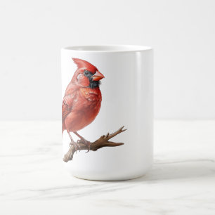Caneca De Café Cardeal Vermelho Sentado Na Ramificação