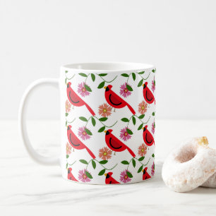 Caneca De Café Cardeal vibrante e padrão floral