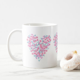 Caneca De Café Cardíaco, flores rosa e azuis em forma de coração