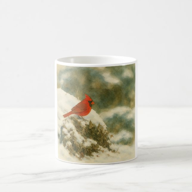 Caneca De Café Cardinal de Inverno em Aquarela (Centro)