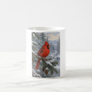 Caneca De Café Cardinal de Inverno sobre Pinheiro Nevado à Beira