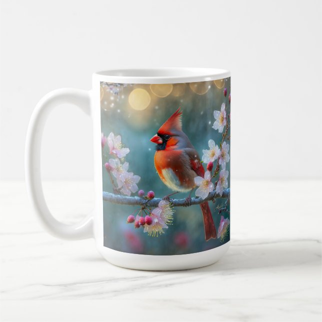Caneca De Café Cardinal Macho ao Luar das Flores de Cerejeira (Esquerda)