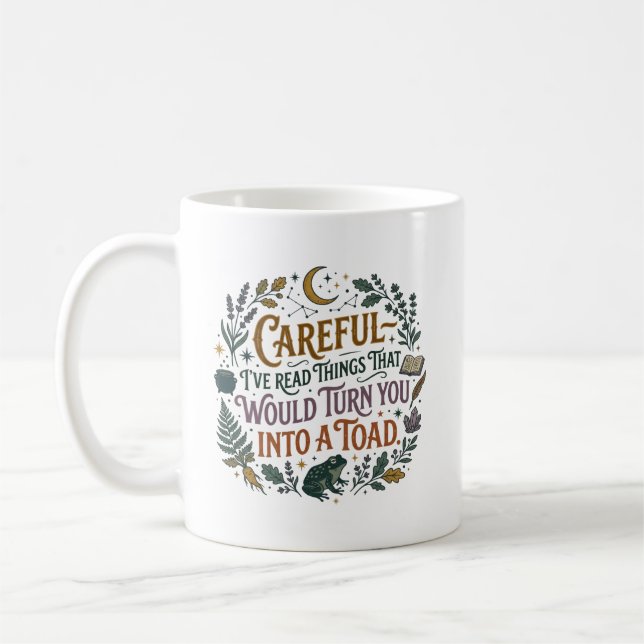 Caneca De Café Careful I've Read Things Funny Book Witch Quote  (Esquerda)