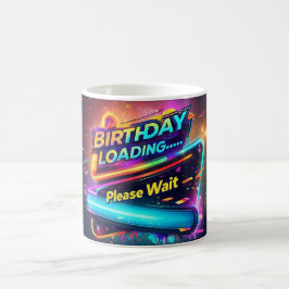 Caneca De Café Carga de Aniversário Neon-Glitch Futurística