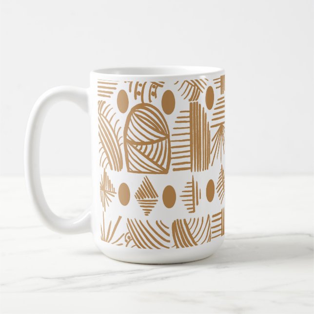 Caneca De Café Caribe Tribal Mudcloth: Branco, Dourado (Esquerda)