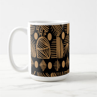 Caneca De Café Caribe Tribal Mudcloth: Preto, Dourado