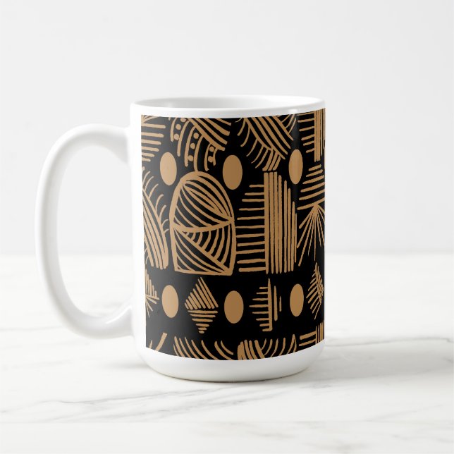 Caneca De Café Caribe Tribal Mudcloth: Preto, Dourado (Esquerda)