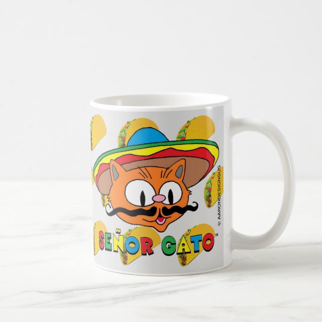 Caneca De Café Caricatura Mustache Cat Senor Gato com Tacos (Direita)