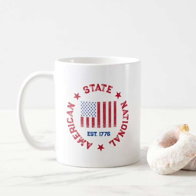 Caneca De Café Carimbo Circular Estadual Americano Est 1776 (Com Donut)