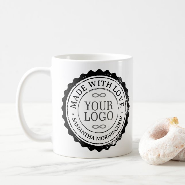 Caneca De Café Carimbo - SEU TEXTO & LOGO 3 (Com Donut)