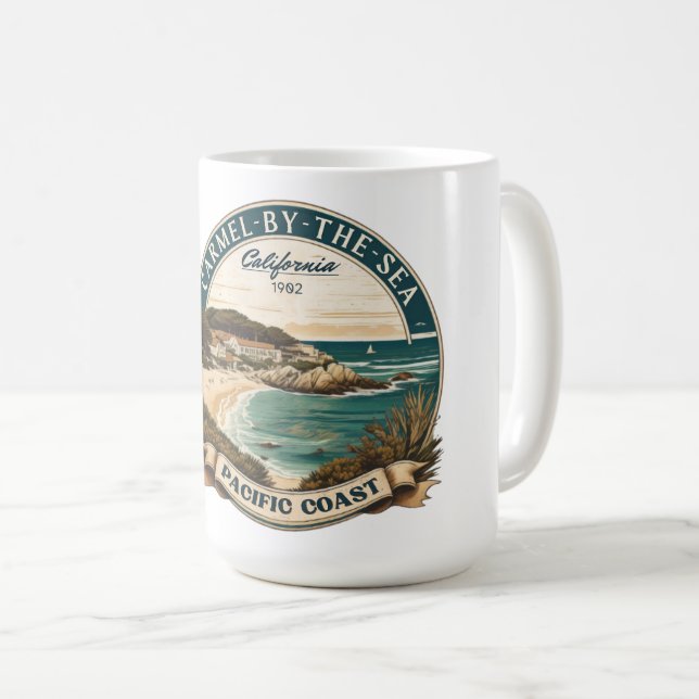 Caneca De Café Carmel pela costa pacifica da califórnia da praia  (Frente Esquerda)