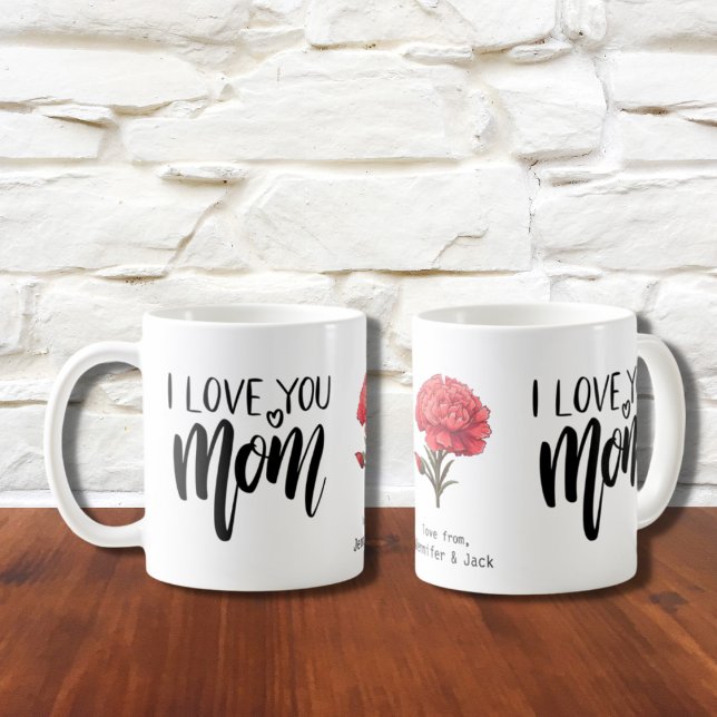 Caneca De Café Carnação Vermelha Eu Te Amo Mãe Floral (Criador carregado)