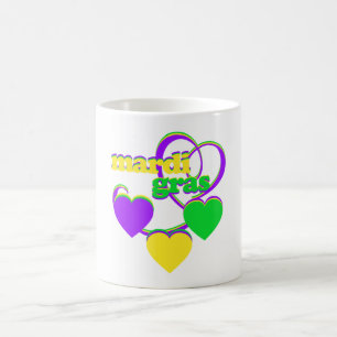 Caneca De Café Carnaval de Corações Amarelo Verde Puro Mardi Gras