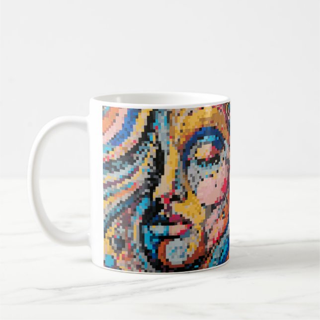 Caneca De Café Carnaval Retrato Pixel Art Coloré (Esquerda)