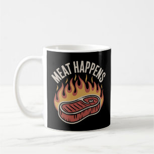 Caneca De Café CARNE ACONTECE CHURRASCO Engraçado Grelha