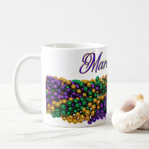 Caneca De Café Carneiro de SlipperyJoe Mardi Gras Colares roxos