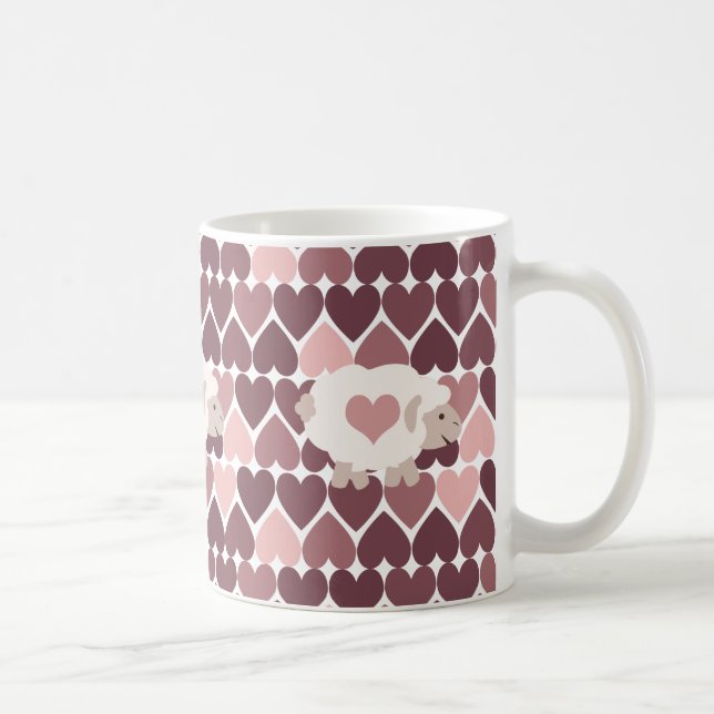Caneca De Café Carneiro e corações cor-de-rosa (Direita)