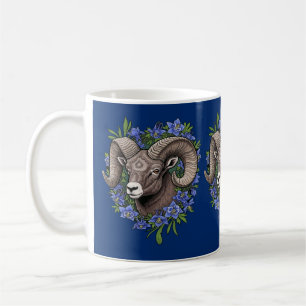 Caneca De Café Carneiros Selvagens e Flores de Aquilégia Azul do