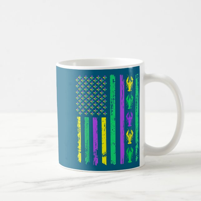 Caneca De Café Carnival Mardi Gras Usa American Flag Crawfish Par (Direita)