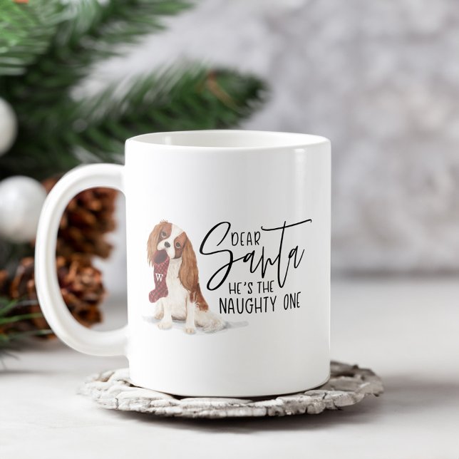 Caneca De Café Caros Papais noeis, ele é o arrogante espanhol (Dear Santa He's The Naughty One Cavalier Spaniel Coffee Mug)
