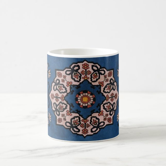 Caneca De Café Carpete de Padrão Turco Oriental Azul (Centro)