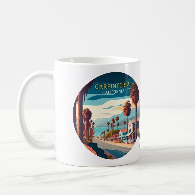 Caneca De Café Carpinteria California Sunset Palm Trees Retro (Esquerda)