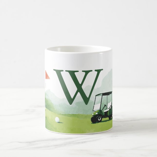 Caneca De Café Carrinho de Golfe Clássico Monograma Personalizado (Centro)
