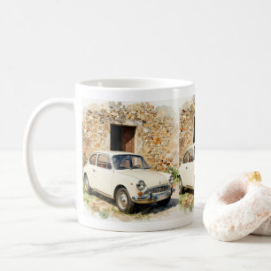 Caneca De Café Carro Antigo ao Pé de Edifício de Pedra