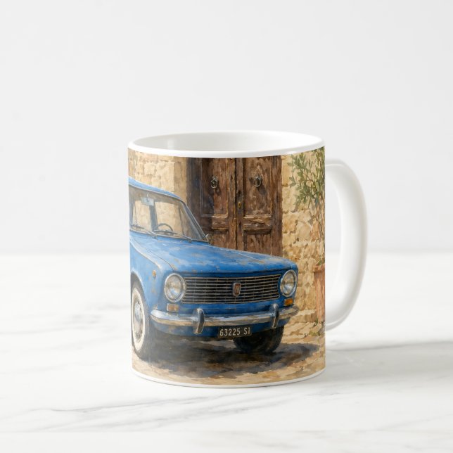 Caneca De Café Carro Antigo em Rua Rústica (Frente Esquerda)