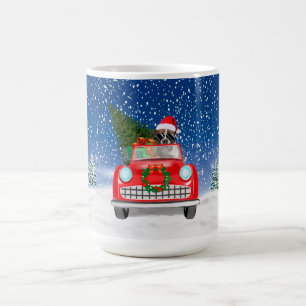 Caneca De Café Carro Condutor De Cachorro No Natal Da Neve