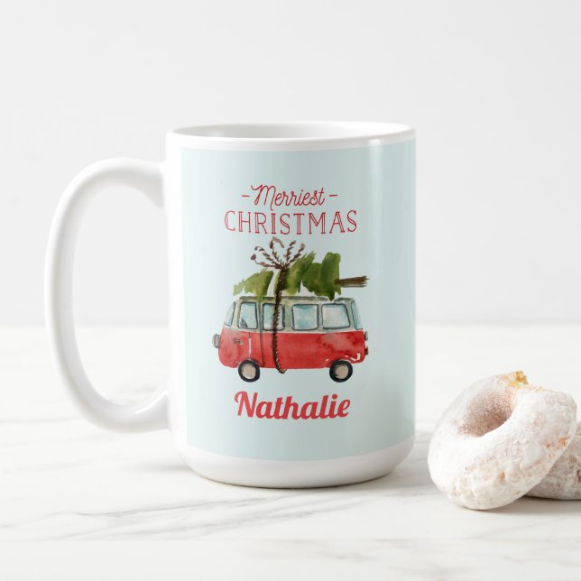 Caneca De Café carro de aquarela do natal mais divertido (Com Donut)