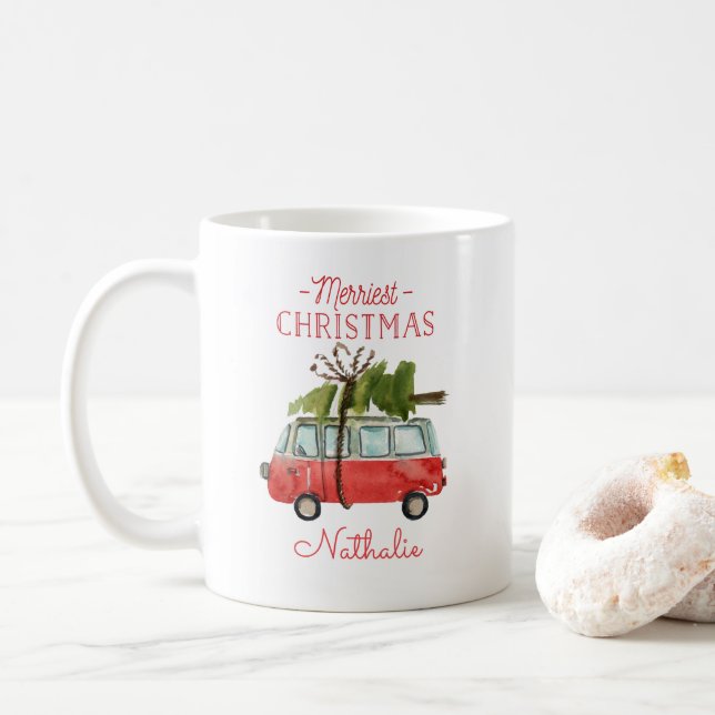 Caneca De Café carro de aquarela do natal mais divertido (Com Donut)