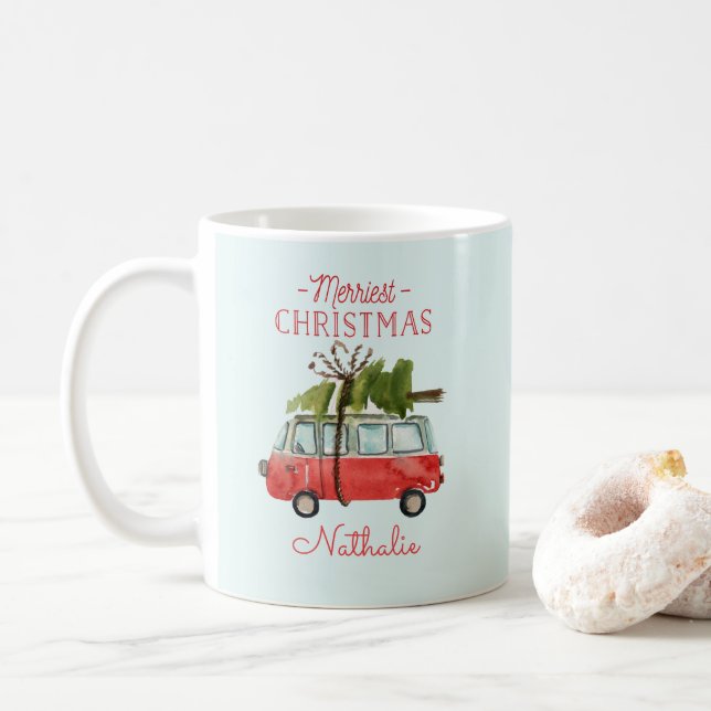 Caneca De Café carro de aquarela do natal mais divertido (Com Donut)