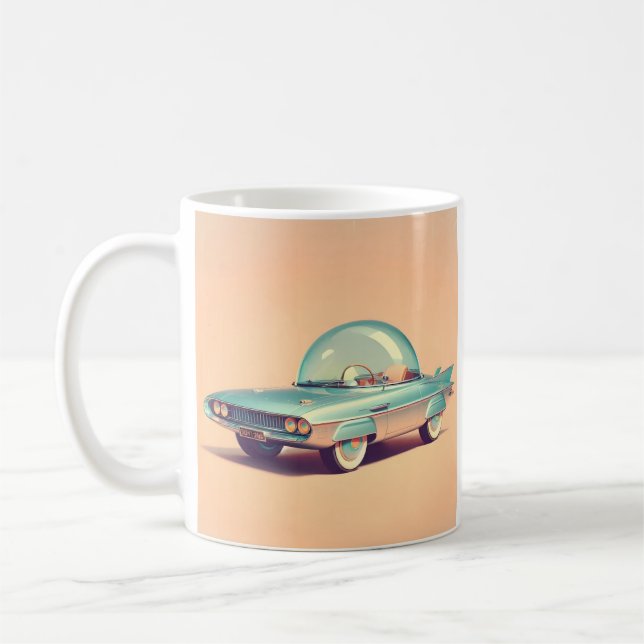 Caneca De Café Carro Espacial de Bolhas Futurísticas Atômicas (Esquerda)