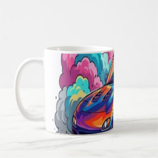 Caneca De Café Carro Esportivo JDM Colorido Derrapando Fumaça de