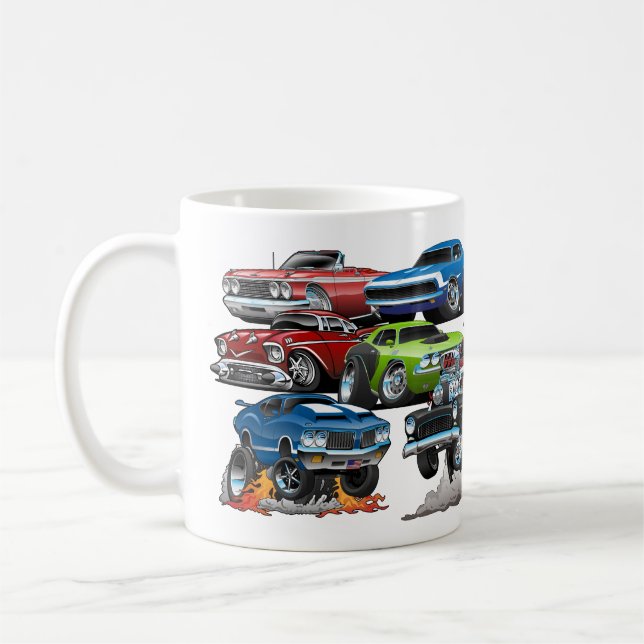 Caneca De Café Carro Madness! Cartum de Carros Musculares e de Ca (Esquerda)