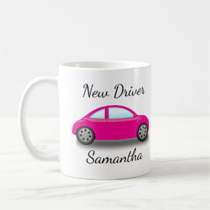 Caneca De Café Carro Rosa Personalizado Nova Licença de Driver